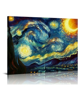 Van Gogh Starry Night Canvas Print – Modern Framed Wall Art for Living Room or Bedroom