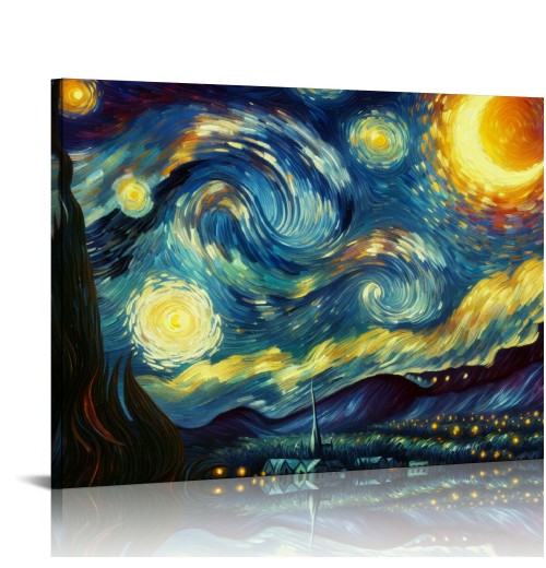 Van Gogh Starry Night Canvas Print – Modern Framed Wall Art for Living Room or Bedroom