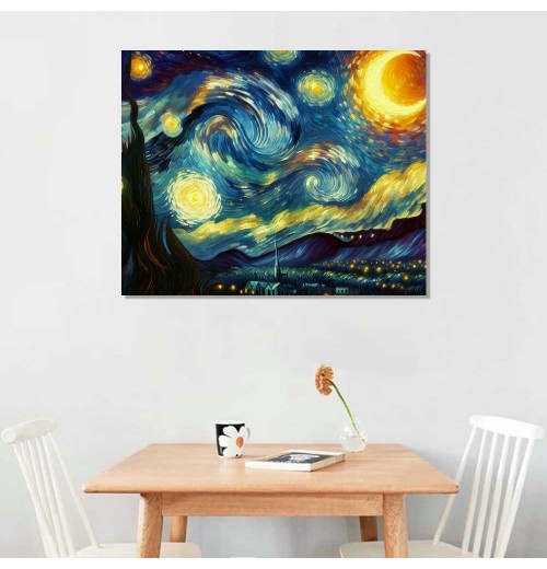 Van Gogh Starry Night Canvas Print – Modern Framed Wall Art for Living Room or Bedroom