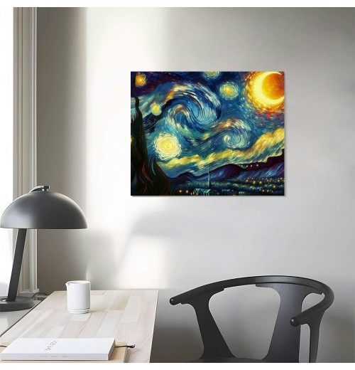 Van Gogh Starry Night Canvas Print – Modern Framed Wall Art for Living Room or Bedroom