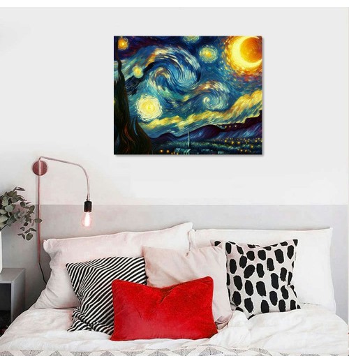 Van Gogh Starry Night Canvas Print – Modern Framed Wall Art for Living Room or Bedroom